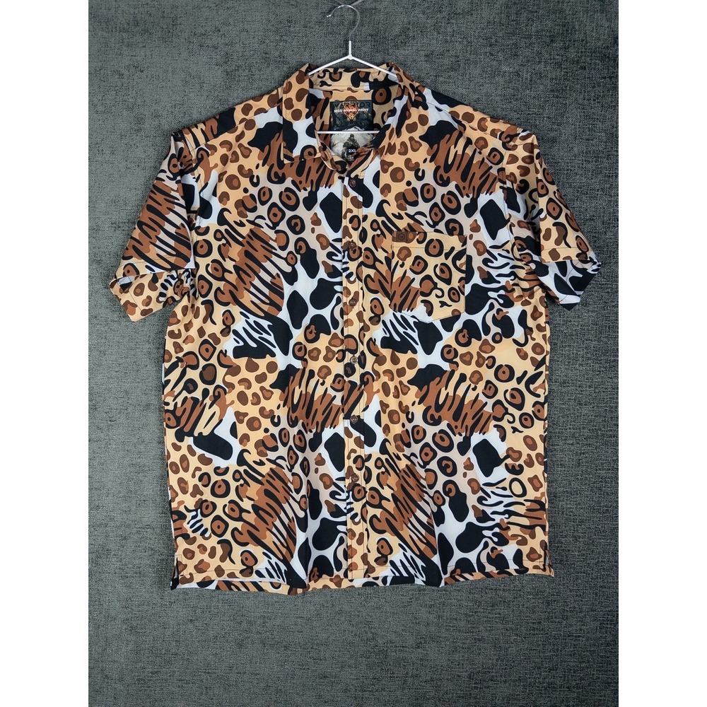 Warrior MGS Animal Print Shirt Mens 2XL Tiger Cheetah Safari Party Button Up
